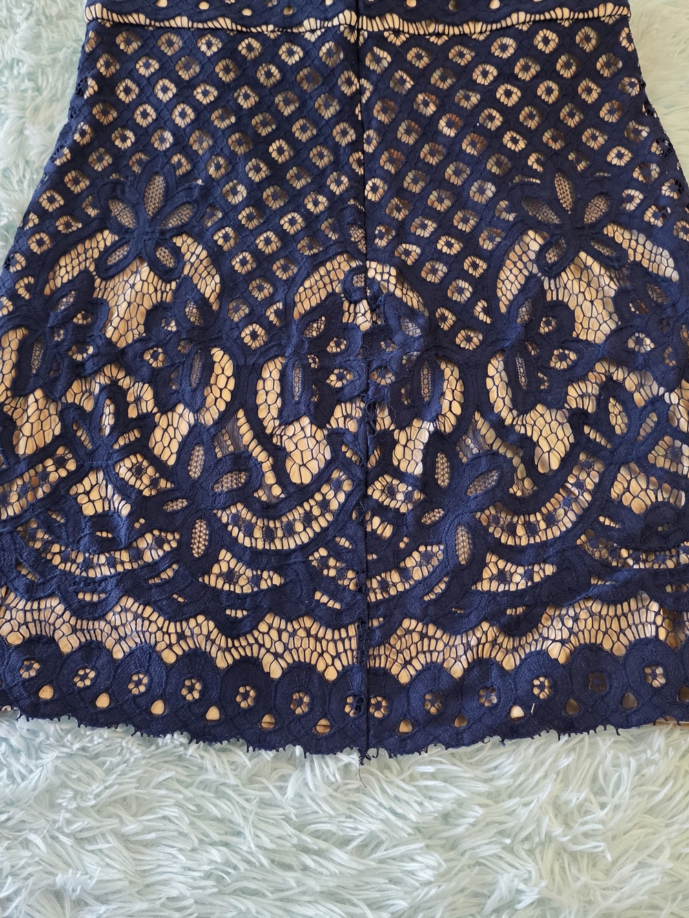 AUW Navy Blue Lace Mini Dress Size 10 Nude Lining Wedding Guest - Picture 11 of 13